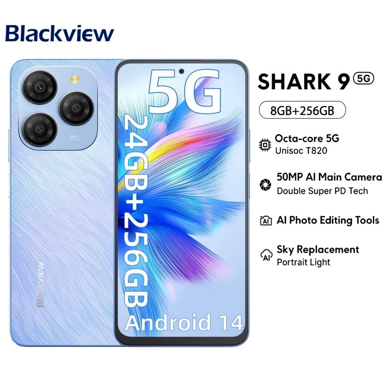 Blackview SHARK 9 5G - Smartphone 24Go+256Go - Android 14 - Écran 6,67" - 90Hz - Déverrouillé