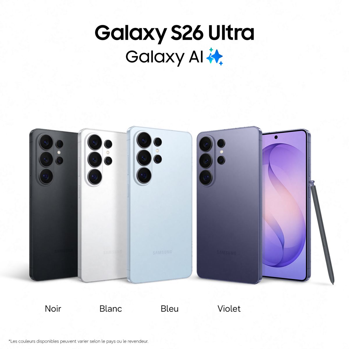 les differentes couleurs de samsung S26 Ultra